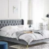Cama Con Somier De Terciopelo Gris 140 X 200 Cm FORBACH