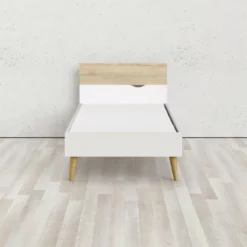 Cama 90x200 DELTA Blanco Y Roble Patinado