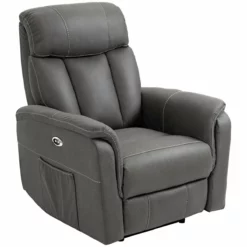 HOMCOM Sillón Reclinable Eléctrico Tapizado En Tejido Técnico Sillón Relax De Salón Con Reclinación 155° Reposapiés Y 2 Bolsillos Laterales 95x90x105 Cm Gris Oscuro