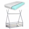 Cama Infantil Helsingborg Con Reja De Seguridad Y Colchón - Diseño Tipi - Pino 140x70 Cm - Gris Claro [en.casa]