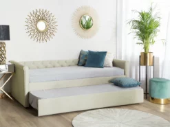 Cama Con Somier De Poliéster Beige 80 X 200 Cm LIBOURNE