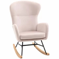 HOMCOM Silla Mecedora Tapizada En Terciopelo Sillón Balancín Relax Con Asiento Acolchado Reposabrazos Y Pies De Madera De Haya Para Salón Dormitorio 65x87x102 Cm Rosa