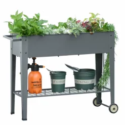 Outsunny Huerto Urbano Jardinera Elevada De Metal Cama De Jardín Con Ruedas Asa Lateral Y Estante Inferior Para Cultivo Plantas Hortalizas Flores 104x39x80 Cm Gris -Conforama Tienda de ventas bcca31dc17beb1ddaac2838270eec5e7e722acd2 df3402975fde40a7b955c88c0773dbf8