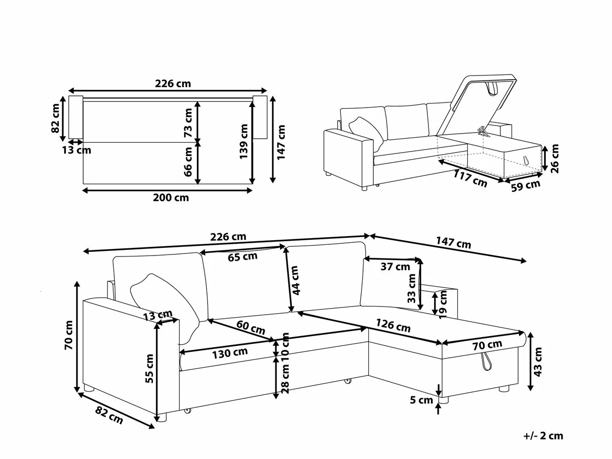 Sofá Cama Esquinero De Poliéster Gris Oscuro/beige Izquierdo TAMPERE 3 Sofá Cama Esquinero De Poliéster Gris Oscuro/beige Izquierdo TAMPERE - Imagen 3