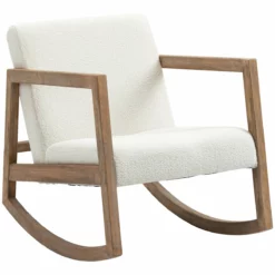 HOMCOM Silla Mecedora Tapizada En Forro Polar Sillón Balancín Relax Con Asiento Acolchado Reposabrazos Y Pies De Madera De Caucho Para Salón Dormitorio 60x81x71 Cm Crema