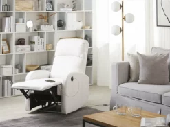 Sillón Reclinable De Piel Sintética Blanco Con LED Y Puerto USB VIRRAT