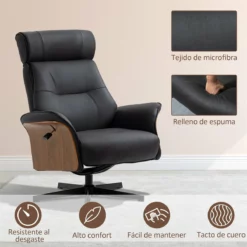 HOMCOM Sillón De Salón Con Otomana Reposapiés Tapizado En Microfibra Sillón Relax Reclinable Hasta 135° Giratorio 360° Con Reposacabezas Ajustable Para Salón Oficina 84x83x103 Cm Negro -Conforama Tienda de ventas c1507e6f41ef83d67efdfd5170c4865bdf64192d aa474071dd3841a1aa3ac7d85d242ba7