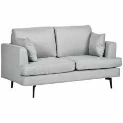 HOMCOM Sofá De 2 Plazas Sofá De Salón Moderno Tapizado En Lino Sintético Con 2 Cojines Acolchados Reposabrazos Y Patas De Acero 160x87x87 Cm Gris Claro