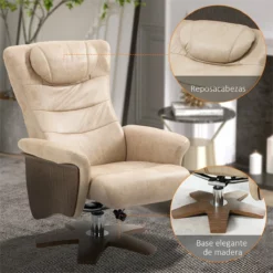 HOMCOM Sillón De Salón Con Otomana Reposapiés Tapizado En Microfibra Sillón Relax Reclinable Hasta 135° Y Giratorio 360° Con Respaldo Ajustable Para Salón Oficina 78x83x103 Cm Beige -Conforama Tienda de ventas c49267a800c47d7fede834d7f22eb1e8f49339c7 e41ca9d38d5542cdb61126360aa3c264