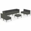 Set De Muebles De Jardín 9 Pzas Y Cojines Ratán Sintético Gris VidaXL