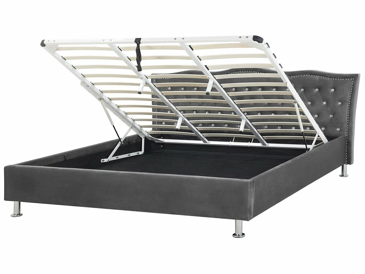 Cama Con Almacenaje De Terciopelo Gris Oscuro 180 X 200 Cm METZ 2 Cama Con Almacenaje De Terciopelo Gris Oscuro 180 X 200 Cm METZ - Imagen 2