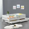 Cama Para Niños Borgarnes Con 2 Cajones, Somier Y Protección Contra Caídas - Pino 90 X 200 Cm - Blanco [en.casa]