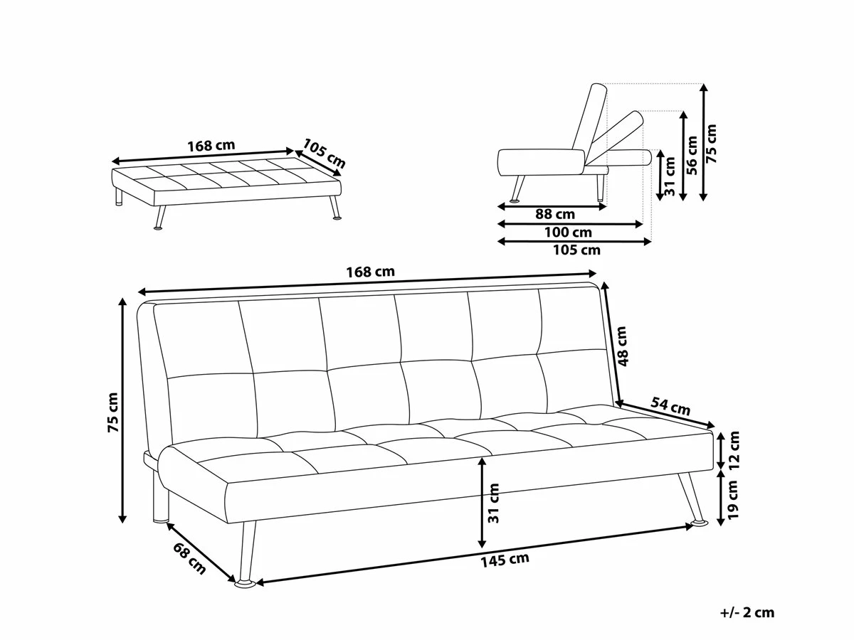 Sofá Cama 3 Plazas Tapizado Marrón HASLE 3 Sofá Cama 3 Plazas Tapizado Marrón HASLE - Imagen 3