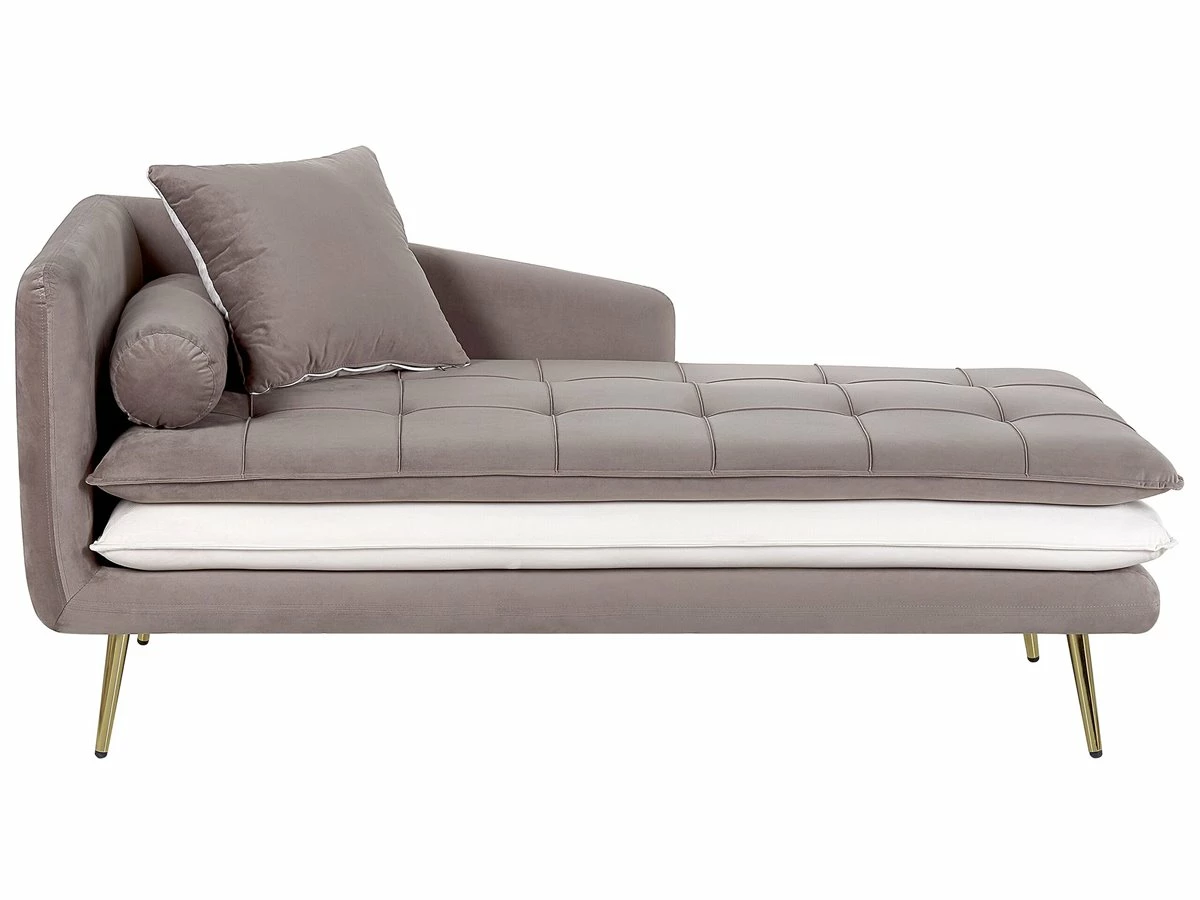 Chaise Longue De Terciopelo Marrón Claro/blanco/dorado GONESSE 1 Chaise Longue De Terciopelo Marrón Claro/blanco/dorado GONESSE