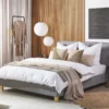 Cama Con Somier De Poliéster Gris Claro/madera Clara 180 X 200 Cm SENNEZ