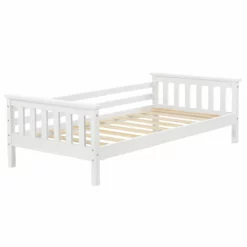 Cama Para Niños Nuuk Con Somier Y Protección Contra Caídas - Pino 80 X 160 Cm - Blanco Mate [en.casa]