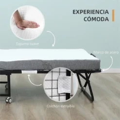 HOMCOM Cama Plegable 200x90x42,5 Cm Cama De Camping Portátil Con Colchón Individual Ruedas Y Frenos Carga 150 Kg Para Dormitorio Salón Oficina Blanco -Conforama Tienda de ventas cd9d946ed3aa8e4530fde7277f57616093fbfd8a a62b475b40864ce0b2349dd3f4f31d25