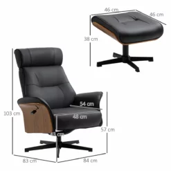 HOMCOM Sillón De Salón Con Otomana Reposapiés Tapizado En Microfibra Sillón Relax Reclinable Hasta 135° Giratorio 360° Con Reposacabezas Ajustable Para Salón Oficina 84x83x103 Cm Negro -Conforama Tienda de ventas d01bb10a7da7baa6989648be9140edd75cfb129f 078163fb37a344df8749e5886dd5b9df