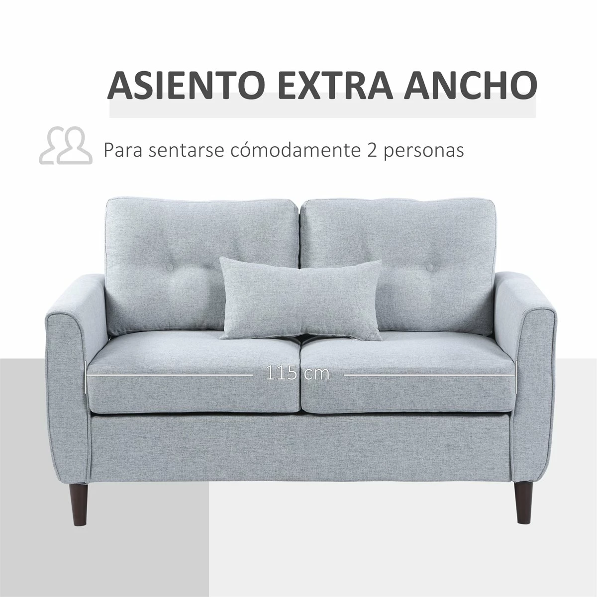 HOMCOM Sofá De 2 Plazas Sillón Biplaza Para Salón Con Cojines Y Asiento Acolchado Funda De Almohada Lavable 140x78x83 Cm Gris Claro 4 HOMCOM Sofá De 2 Plazas Sillón Biplaza Para Salón Con Cojines Y Asiento Acolchado Funda De Almohada Lavable 140x78x83 Cm Gris Claro - Imagen 4