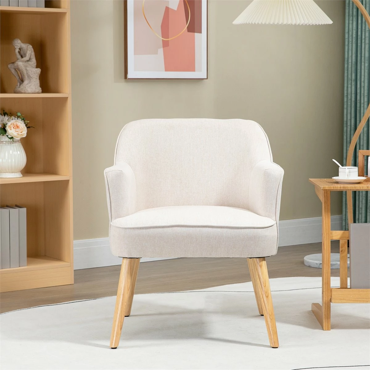 HOMCOM Sillón Nórdico Moderno Butaca De Salón Tapizada En Lino Con Patas De Madera Para Dormitorio Oficina Estudio Carga 120 Kg 64,5x65x79,5 Cm Crema 6 HOMCOM Sillón Nórdico Moderno Butaca De Salón Tapizada En Lino Con Patas De Madera Para Dormitorio Oficina Estudio Carga 120 Kg 64,5x65x79,5 Cm Crema - Imagen 6