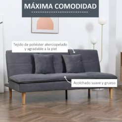 HOMCOM Sofá Cama De 3 Plazas Tapizado En Franela Con Respaldo Ajustable En 2 Posiciones 2 Cojines Y Patas De Madera Sofá Moderno Para Salón Oficina 181x92x84 Cm Gris -Conforama Tienda de ventas d12b845006d1e0fd539116a914bd25af4c845e7b 8d77029e71f94ffc9f622dc3355b9953