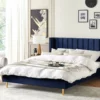 Cama Con Somier De Terciopelo Azul Marino 180 X 200 Cm VILLETTE