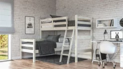 Litera De Madera Maciza De Pino En L Para Cama De 90X190 - Venprodin - Color Blanco Decapé