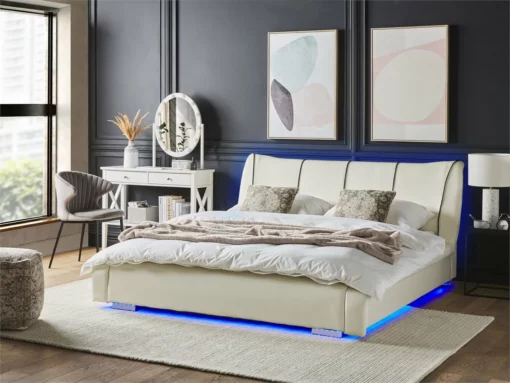 Cama LED De Piel Blanco Crema/plateado 140 X 200 Cm NANTES -Conforama Tienda de ventas d25ab40535d6e813bbf5e833f8c1283a9d5cd4f3 dc17c876b5804517b4513b8e56d2f3f5