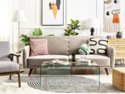 Sofá Cama 3 Plazas De Terciopelo Gris Pardo/madera Oscura SENJA