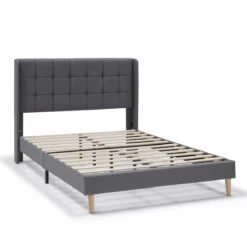 Estructura De Cama Tapizada Esther 135/140x190 Cm, Gris Oscuro