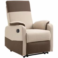 HOMCOM Sillón Relax Reclinable Manual Hasta 145° Tapizado En Poliéster Con Reposapiés Retráctil Carga 120 Kg Para Salón Oficina Dormitorio 75x89x105 Cm Marrón Y Gris