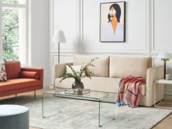 Sofá Cama 3 Plazas De Terciopelo Beige Claro EKSJO