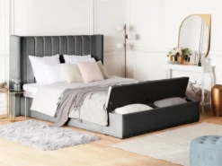 Cama Con Somier De Terciopelo Gris 140 X 200 Cm NOYERS -Conforama Tienda de ventas db35f03a51030e2238bf8000157f91b78ab908c6 5c52280833d14812946284206dc7844e