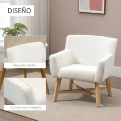 HOMCOM Butaca De Salón Tapizada En Terciopelo Sillón Relax Moderno Con Asiento Reposabrazos Acolchados Patas De Madera Y Base Cruzada Para Dormitorio 67x65x74 Cm Blanco -Conforama Tienda de ventas db4151b5a1254085ef94da60117414013dc4e678 ce484f1b48a54bafa757cc81bbd65d59