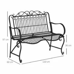 Outsunny Banco De Jardín De 2 Plazas 110x60x97 Cm Banco De Exterior De Metal Con Respaldo Decorativo Y Reposabrazos Para Terraza Balcón Patio Carga 200 Kg Negro -Conforama Tienda de ventas dc31b4bbb386def213406b0010b91a8414e486aa f5c289e5879644bd8829aa77886a5a6b