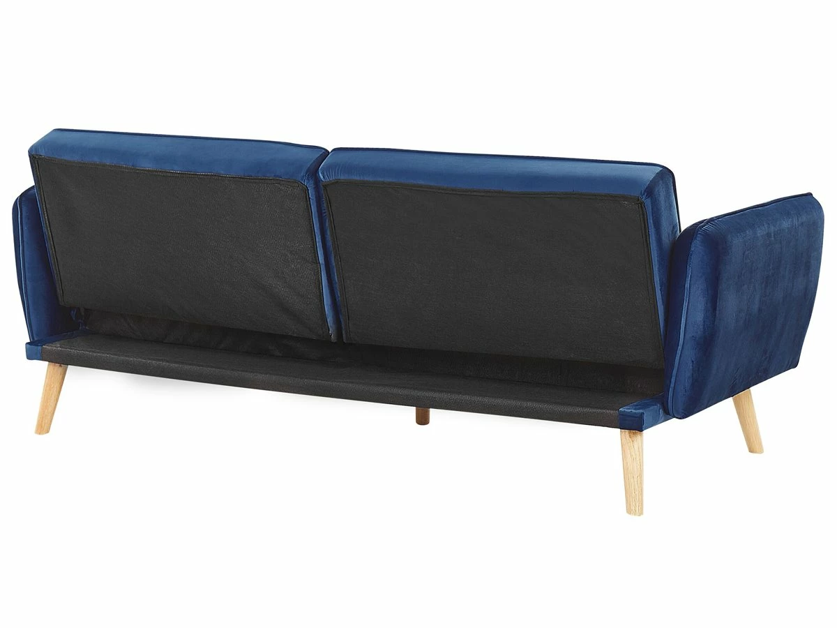 Sofá Cama 2 Plazas De Terciopelo Azul Marino/madera Clara BARDU 8 Sofá Cama 2 Plazas De Terciopelo Azul Marino/madera Clara BARDU - Imagen 8