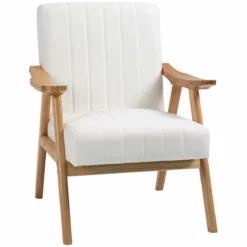 HOMCOM Butaca De Salón Sillón Relax Estilo Nórdico Tapizado En Terciopelo Con Asiento Y Respaldo Acolchados Patas De Madera Para Oficina Dormitorio 68x74x82 Cm Crema