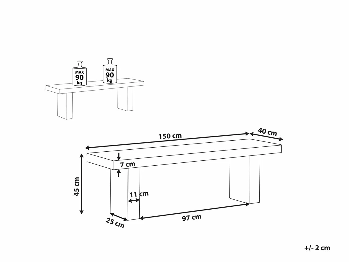 Banco De Jardín De Cemento Reforzado Gris 150x40 Cm TARANTO 3 Banco De Jardín De Cemento Reforzado Gris 150x40 Cm TARANTO - Imagen 3