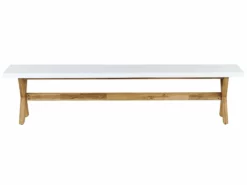 Conjunto De Comedor De Jardín De 8 Plazas, De Cemento Con Banco Y Taburetes Blanco/madera Clara OLBIA -Conforama Tienda de ventas df800f09873fee77d12946a787b95f120617394d 405b78449d5849b6a6c958c1d58d81d5