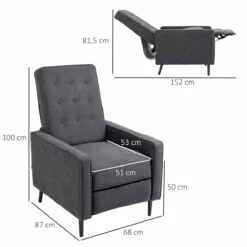 HOMCOM Sillón Relax Reclinable Manual Hasta 145° Tapizado En Poliéster Con Reposapiés Retráctil Carga 150 Kg Para Salón Oficina Dormitorio 68x87x100 Cm Gris -Conforama Tienda de ventas e2414712dfe8ee2936dabd5e4f986deaf5f67e84 fb10891348ce4c8eb7c4c32dc25c20c5