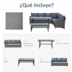 Outsunny Conjunto 4 Piezas Muebles De Ratán Espacio Amplio Con Cojines Acolchados Para Jardín O Terraza Patio 2 Sofá 1 Mesa 1 Banco De Exterior Tubo De Hierro Vidrio Templado Gris -Conforama Tienda de ventas e37bff8fce9fdd7c6ea421da3eedc345e6d2f8a5 e72ab072a75a450daad7dcac66ad2e6a
