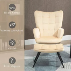 HOMCOM Sillón Individual Con Otomana Tapizado En Terciopelo Butaca De Salón Con Respaldo Alto Reposabrazos Para Dormitorio Oficina Carga 150 Kg 72x80x99 Cm Beige -Conforama Tienda de ventas e395ceaee7a192f538643a309dfb890cd228911f c530e271508e40b49031c72d6f28f72a