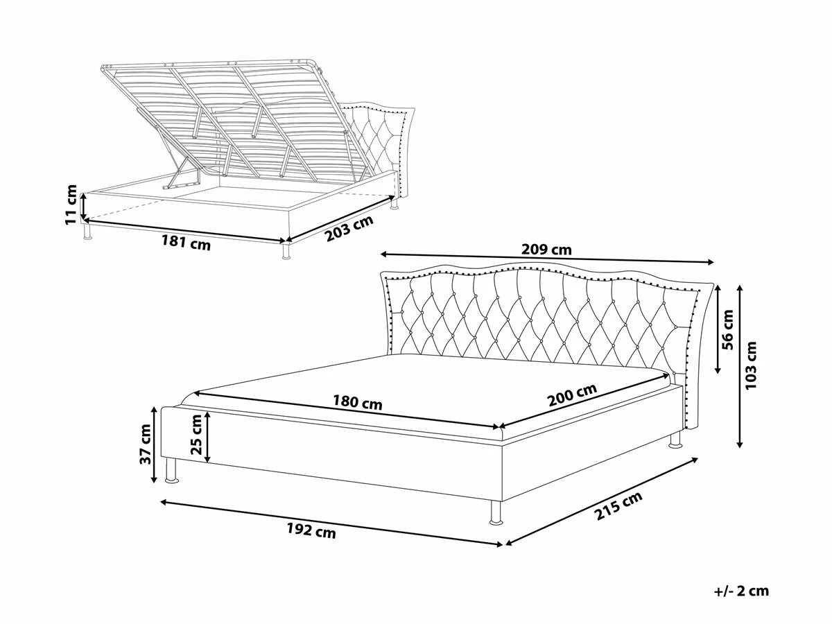 Cama Con Almacenaje De Terciopelo Gris Oscuro 180 X 200 Cm METZ 3 Cama Con Almacenaje De Terciopelo Gris Oscuro 180 X 200 Cm METZ - Imagen 3