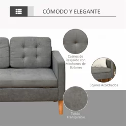 HOMCOM Sofá De 3 Plazas Acolchado Con 3 Cojines Y Reposabrazos Espacio De Almacenaje Estilo Moderno Para Salón Dormitorio 166,5x62x82 Cm Gris -Conforama Tienda de ventas e559aea58d99db5179ebf89503c16b9eec9a348f 87d9773c3a93499fa4493cdda1170bb7