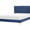 Cama Con Somier De Terciopelo Azul Marino 140 X 200 Cm LIMOUX
