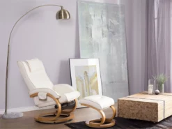 Sillón De Masaje De Piel Sintética Beige/madera Clara MAJESTIC