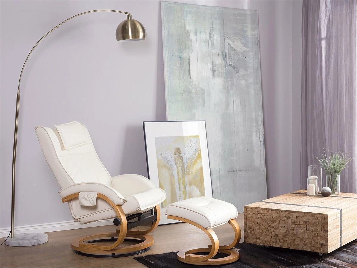 Sillón De Masaje De Piel Sintética Beige/madera Clara MAJESTIC 1 Sillón De Masaje De Piel Sintética Beige/madera Clara MAJESTIC