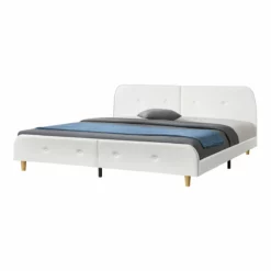 Ama Double Tapizada Silkeborg MDF/Polipiel 180 X 200 Cm Marco De MDF - Blanco [es.casa]