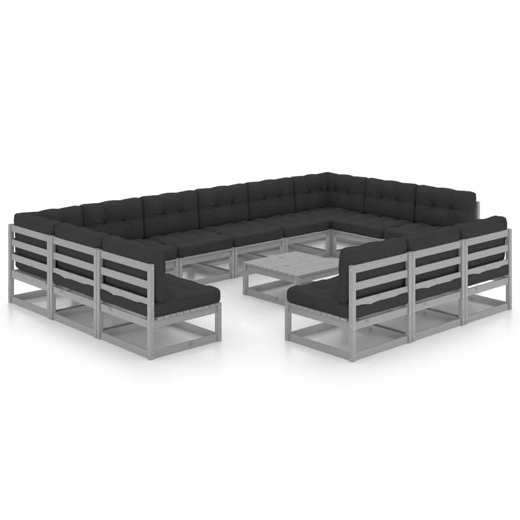 Set De Muebles De Jardín 14 Pzas Con Cojines Madera Pino Gris VidaXL 1 Set De Muebles De Jardín 14 Pzas Con Cojines Madera Pino Gris VidaXL