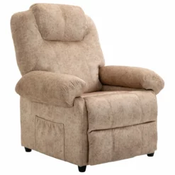 HOMCOM Sillón Relax Reclinable Manual Tapizado En Terciopelo Acolchado Con Reposapiés Retráctil Y Bolsillos Laterales Para Salón Oficina Dormitorio 96x91x108 Cm Beige